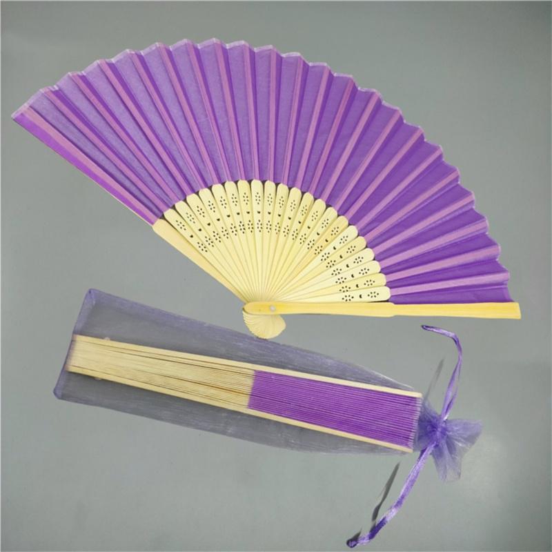 

Personalized Customized Multiple Colors Folding Silk Hand Fans With Organza bag Wedding party fan bridesmaid gifts for guests 10pcs фіолетовий