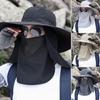 Men Fisherman Hat Wide Brim Breathable Mesh Design Quick-Drying Bucket Hat with Neck Shawl Face Guard Outdoor Fishing Hat