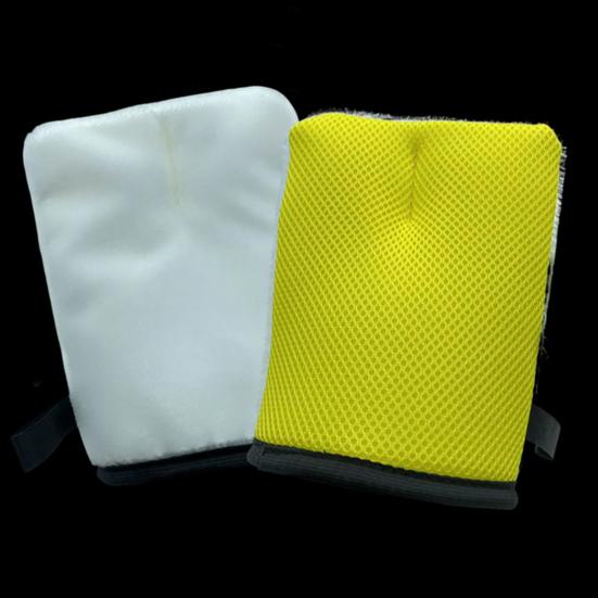 1Pc Car Interior Cleaning Glove 2-in-1 Leather And Glass Scrubber Mitt for Auto Seats Non-Scratch Dual-Sided Wash Mitt for Upholstery And Windows