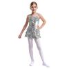 Girls Performance Dress Sequined Tiered Ruffles V Neck Sleeveless Stage Dance Costume
