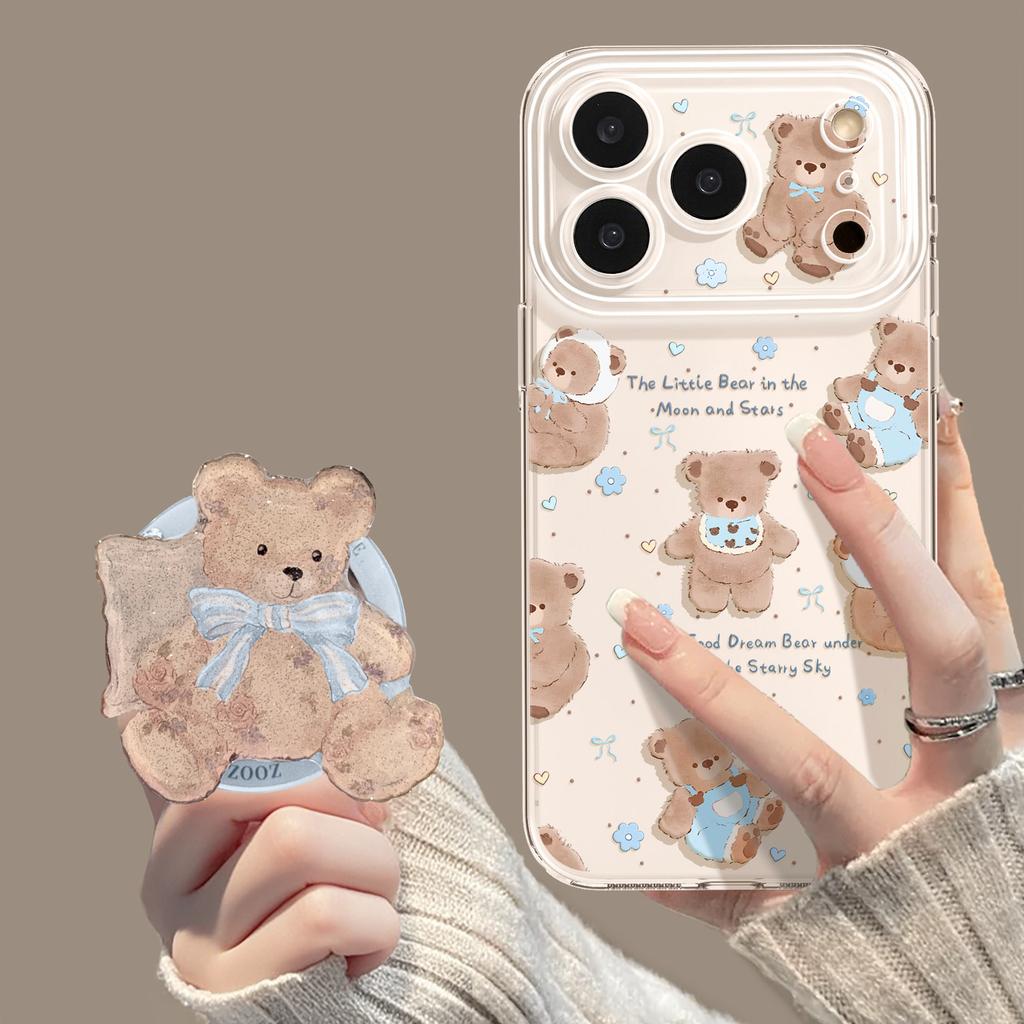 Magnetic Mobile Phone Case with Bracket for Iphone17 Bear 16promax Summer 15 Fresh 14 Apple 13 Sets