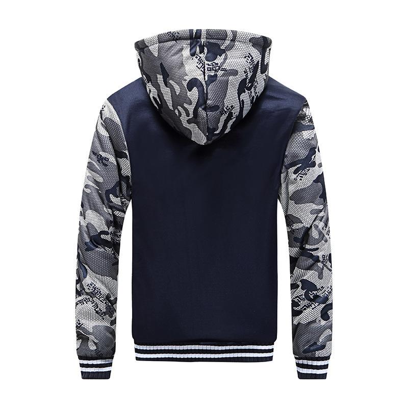 Large Size Camouflage Splicing Cardigan Men's Sweater Hooded Autumn and Winter Clothing Men's Sports Padded and Thickened Men's Jacket