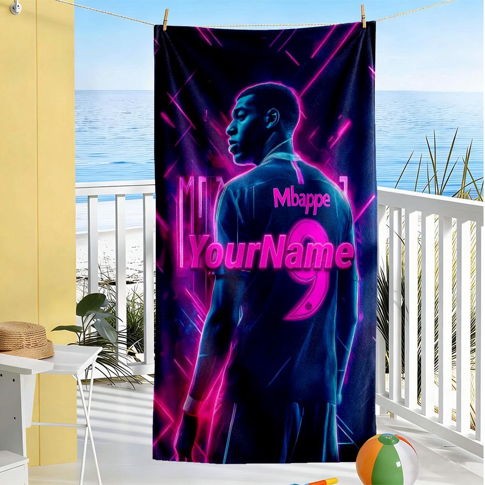 Mbappe Personalized Text Beach Towel Super Soft & Absorbent Suitable for Sports Travel Swimming Yoga Bathroom Beach And Pool
