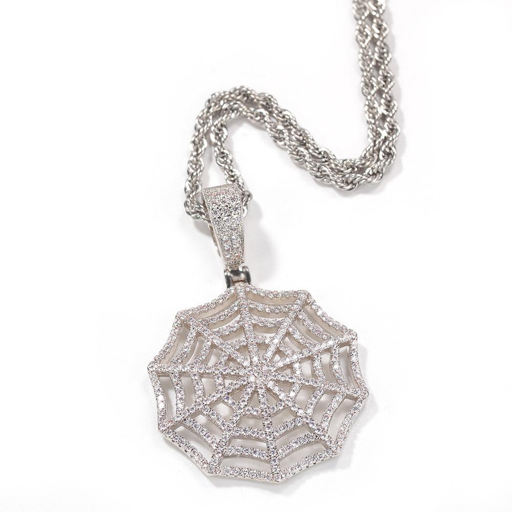 3A Zircon Spider Web Pendant Necklace, European American Cross-border Unique Mesh Design Short Trendy Statement Jewelry