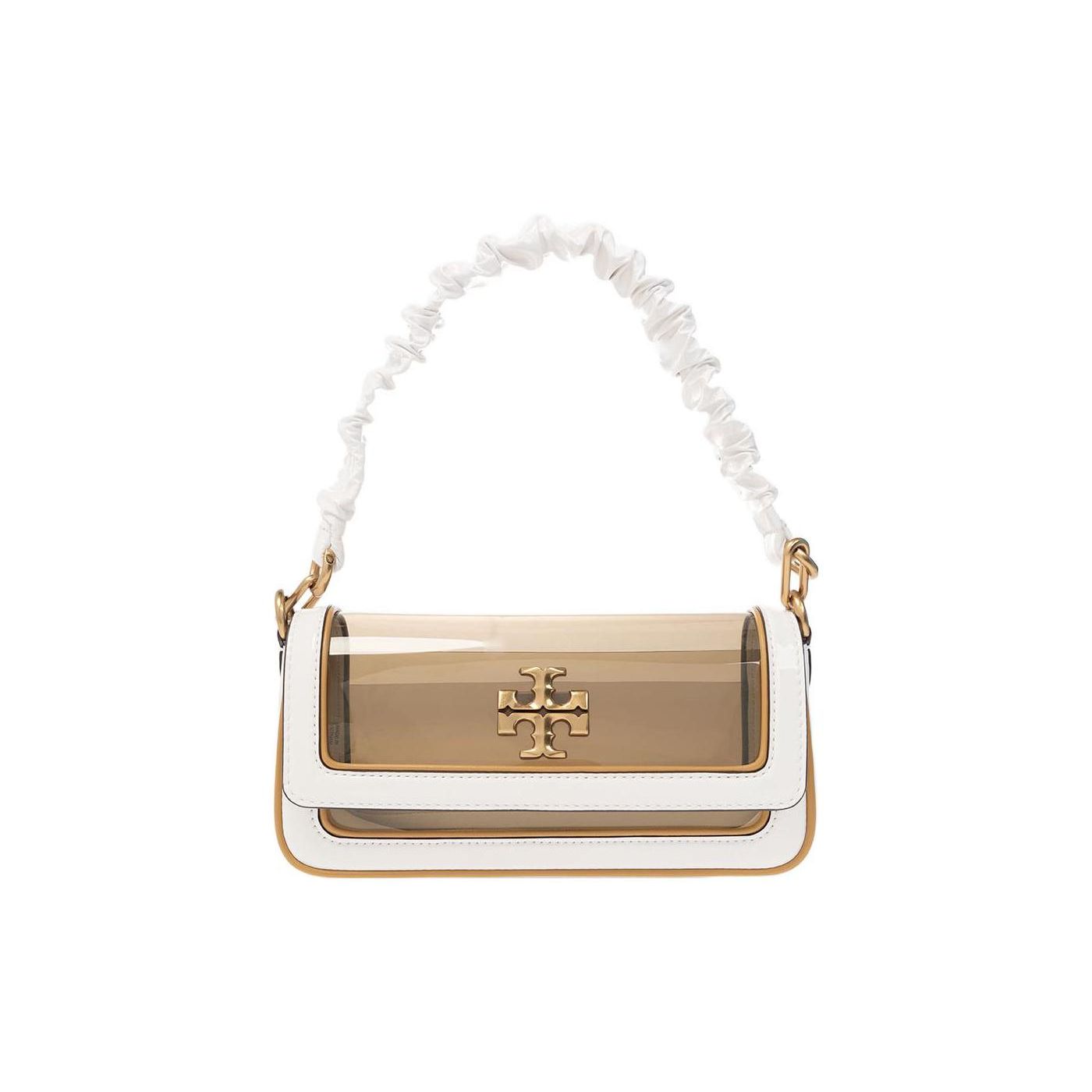 

Tory Burch Kira Signature Double T Pattern Gathered Detail Thermoplastic PU Leather Tote Crossbody Shoulder Bag Small Women Bags 145599-020 Basic Set (Bag+Dust Bag)