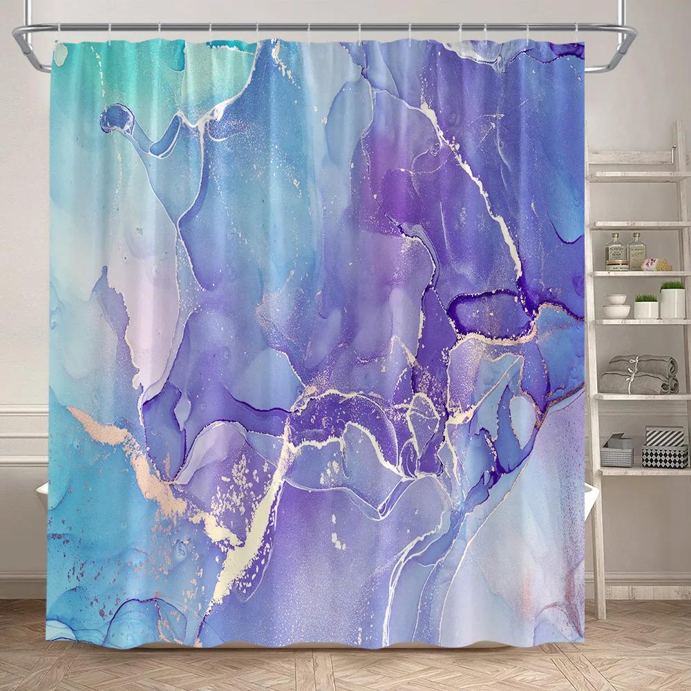 Marble Shower Curtain Set Creative Watercolor Ink Art Geometric Modern Bathroom Decor Floor Rug Bath Mats Toilet Lid Cover