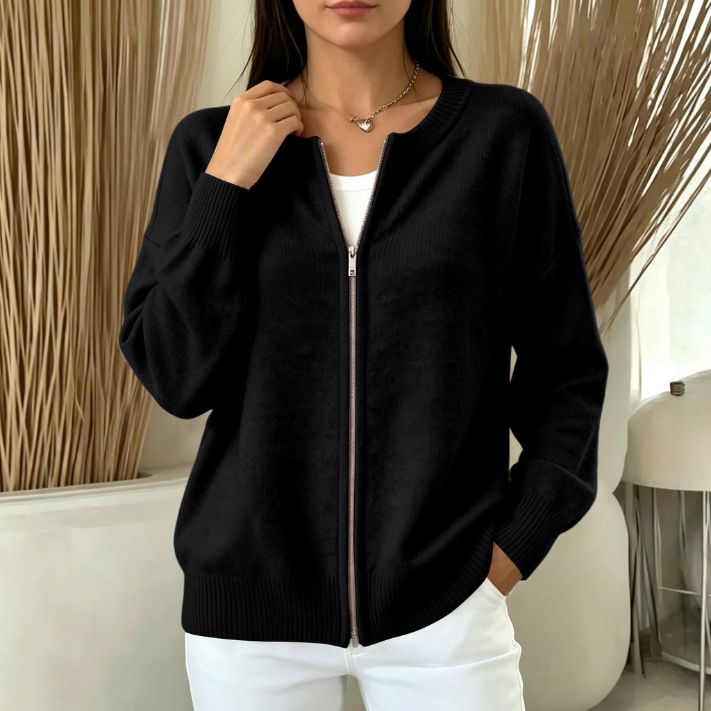 Cardigan a Maglia da Donna Casual con Zip Intera per l'Uso Quotidiano