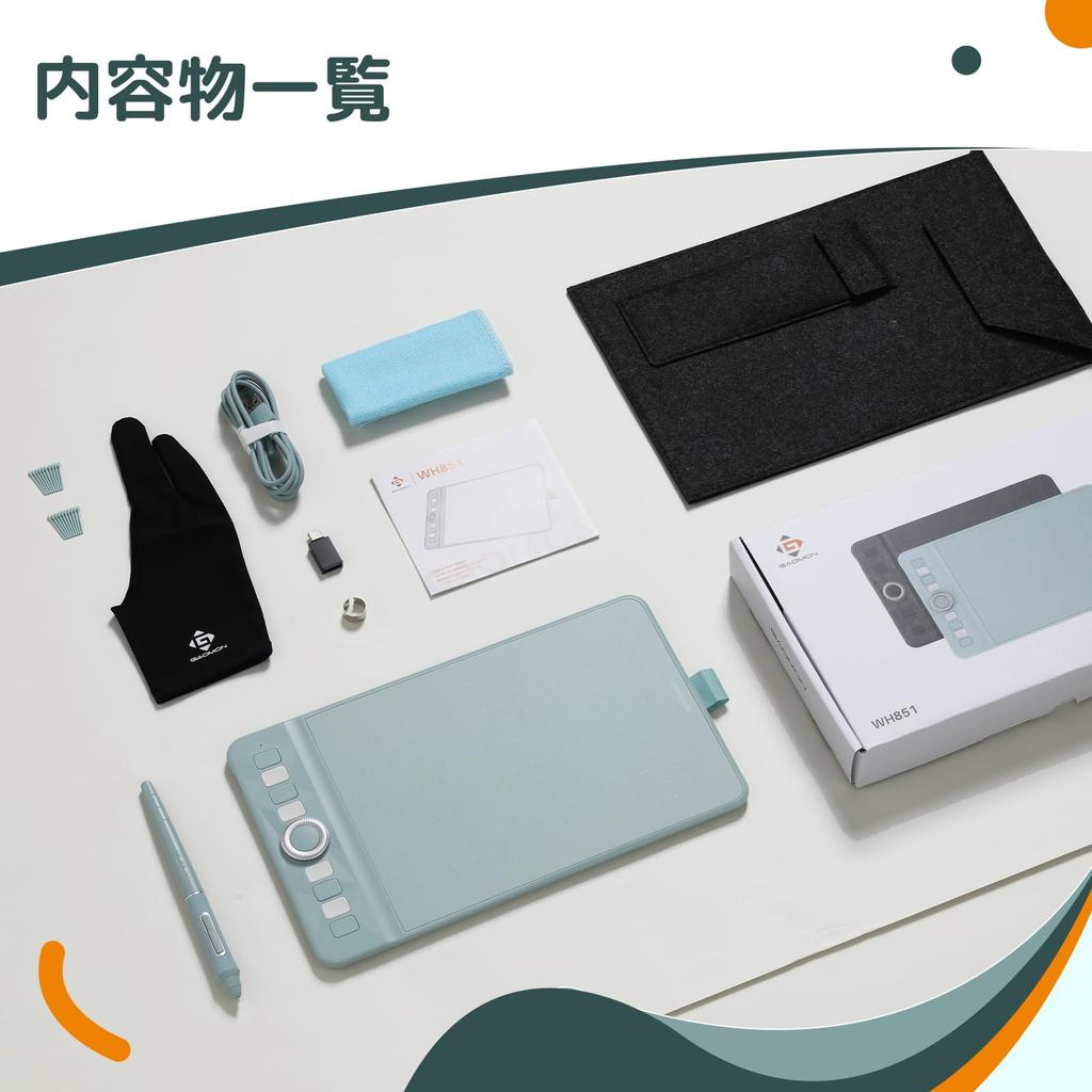 GAOMON WH851 8x5 Inch Pen Tablet with Levels of Pressure Wired and Wireless Tilt Bluetooth Connection Chrome and Android Compatible with Green 16,384