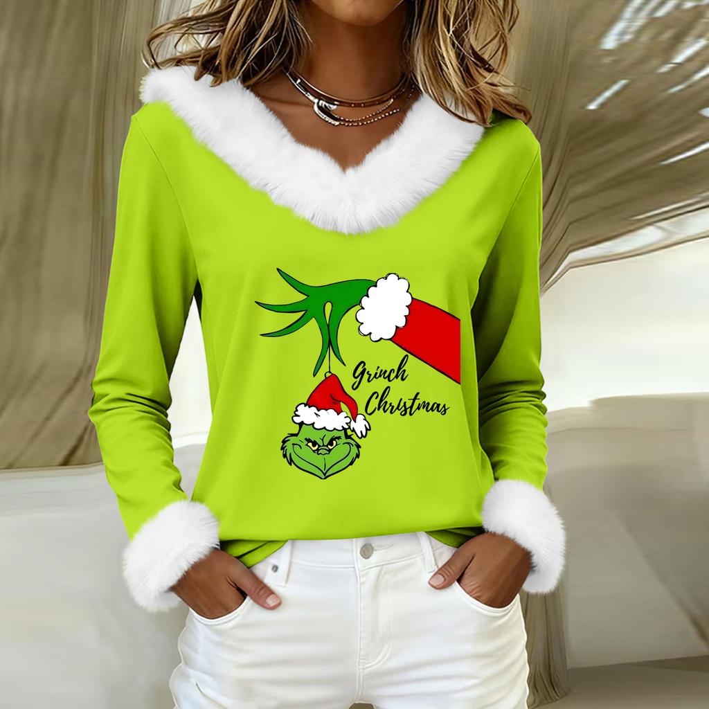 Langarmshirts für Damen, süße Oberteile, Weihnachtsdrucke, T-Shirts, Blusen, lässig, Übergröße, Basic-Oberteile, Pullover