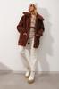 Women's Coat New Season Fashion Beige Polo Collar Double Pocket Buttoned Front Plush Coat