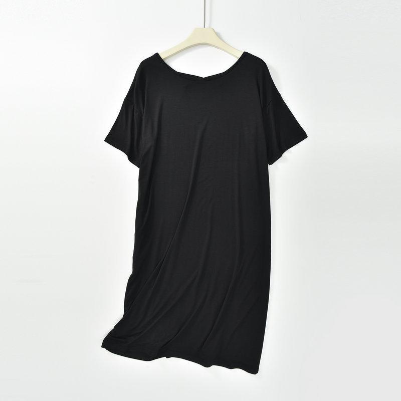 

Women s Modal Pocket sleepdress Short Sleeve Long Nightgown Summer Lightweight Loungewear Dress Casual Outdoor Wear L чёрный