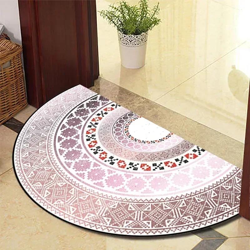 1PC Retro Door Rug Semi-circular Floor Mat Entrance Door Rugs Non-slip Absorbent Bathroom Mat Room Home Decoration Hogar Tapete