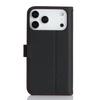 For iPhone 17 Pro Max Stand Case Litchi Texture Genuine Cow Leather Wallet Phone Cover RFID Blocking