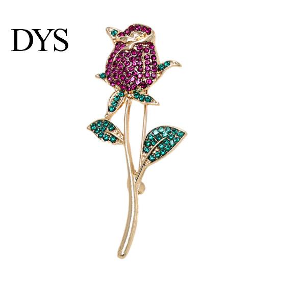 Anti-oxidation Brooch Suit Collar Pin, 3D Rose Flower Shape Lapel Pin with Rhinestones Inlaid, Electroplated Anti-Oxidation Versatile Badge for Coats