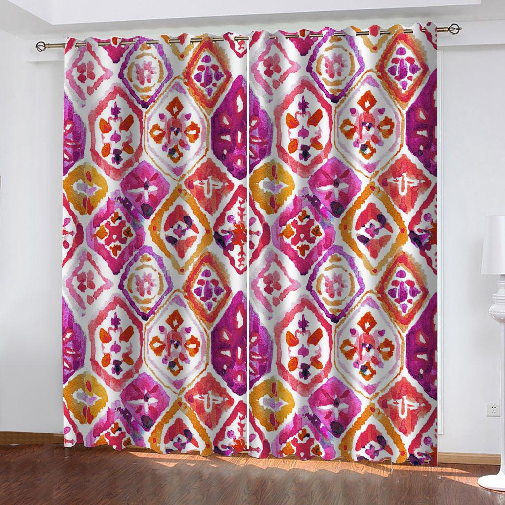 

Curtains For Houses Rooms Vintage Ethnic Prints 3D Digital Printing Luxury Bedroom Thick Window Curtains For Living Room W70xH160cmx2&hook
