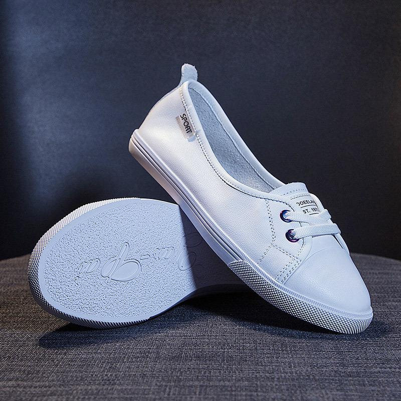 Flache Leder-kleine weiße Schuhe Damen Frühling und Sommer flacher Boden Koreanische Version Student erste Schicht Rindsleder vielseitig Krankenschwester Damen Einzel-Schuh
