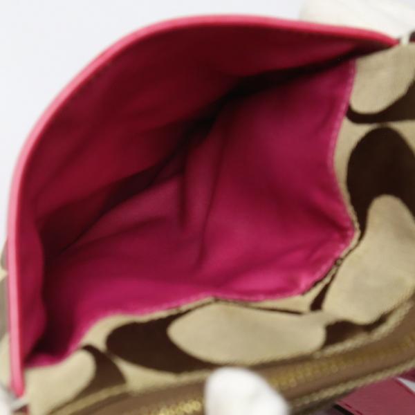 COACH Signature Diagonal Shoulder Bag leather Khaki x Pink Women 10129 Used