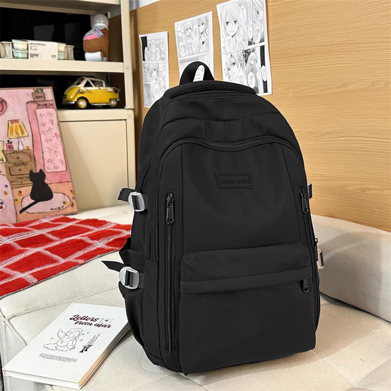 Solid Color Student Schoolbag Women's Large Capacity Backpack