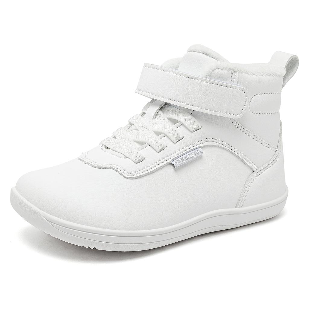 HOBIBEAR Kinder Winterschuhe Barfußschuhe Klein/Groß/Kind Breite Zehenbox Warm mit Kunstfell gefüttert Knöchel Klettverschluss Sneaker
