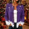 Women's Casual Christmas Print Long Sleeve Button-Up Knit Cardigan Sweater Coat for Holiday Wear