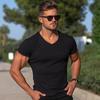 Gym T-shirt Men V Neck Short Sleeve Knitted Tshirt Sports Slim Fit Tee Shirt Male Fitness Bodybuilding Workout Summer Clothing