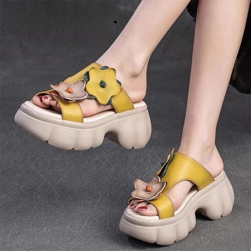 Flower Women's Platform Slippers High Heels Sandals Summer Fashion Shoes Woman 2025 Beach Slides Casual Dress Flip Flops Mujer