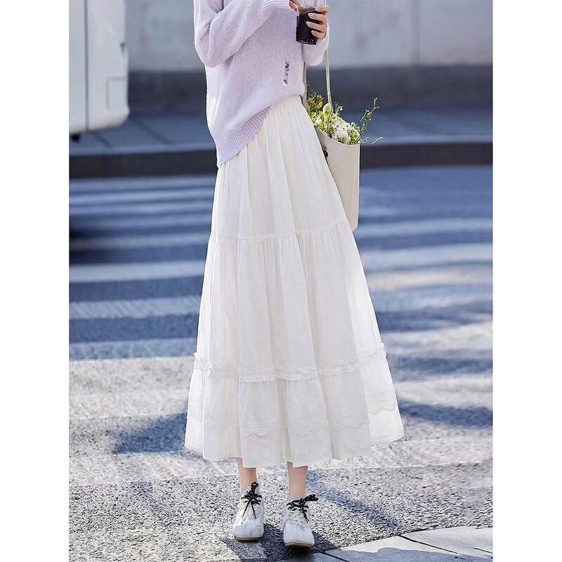 Sweet Lace Patchwork Tiered A-Line Skirt Free Size