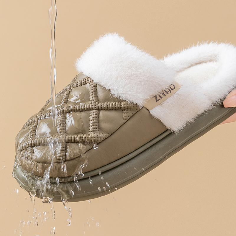 Fashion Indoor Waterproof Cotton Slippers for Women Thick Bottom Non Slip Home Plush Slides Woman Comfortable Fluffy Platform Slippers