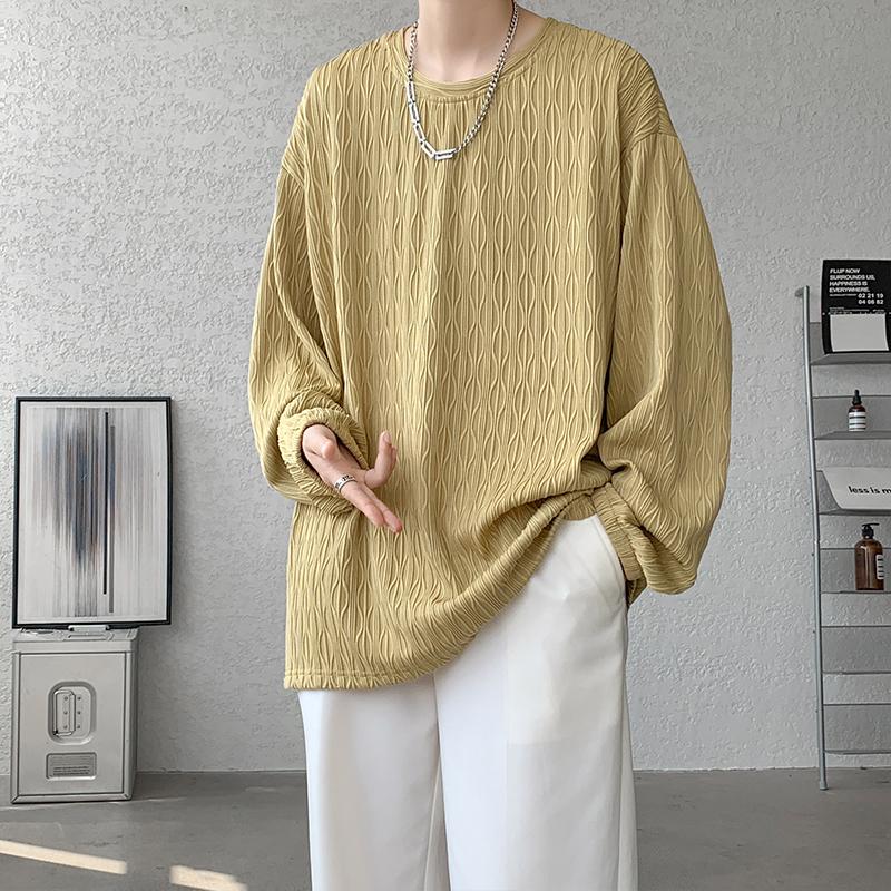 

2026 Spring Autumn Men Oversized T-Shirt Man Long Sleeves Pure Color Tshirt Male Bottoming Shirt Man Basic Tops Tees M светло-желтого