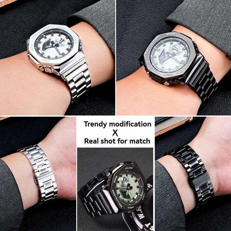 Pulseira de Aço Inoxidável Para Casio G-SHOCK GBM-2100/GM-2100/GA-2100 Ga2110 Pulseira de Reposição Octogonal Modificada 16mm