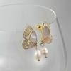 Gold Butterfly Pearl Earrings Dangle for Women Girls Mother of Pearl Butterfly Earrings