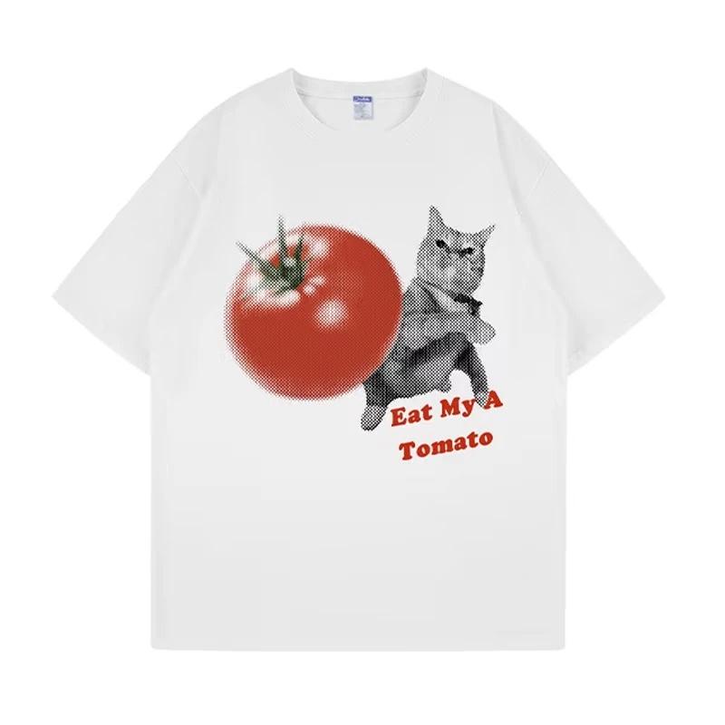 Zomer Latest Style Leuke Kattenprint Puur Katoen T-shirt Ademend Comfortabel Modieus Trendy Kleding voor Koppels Streetwear