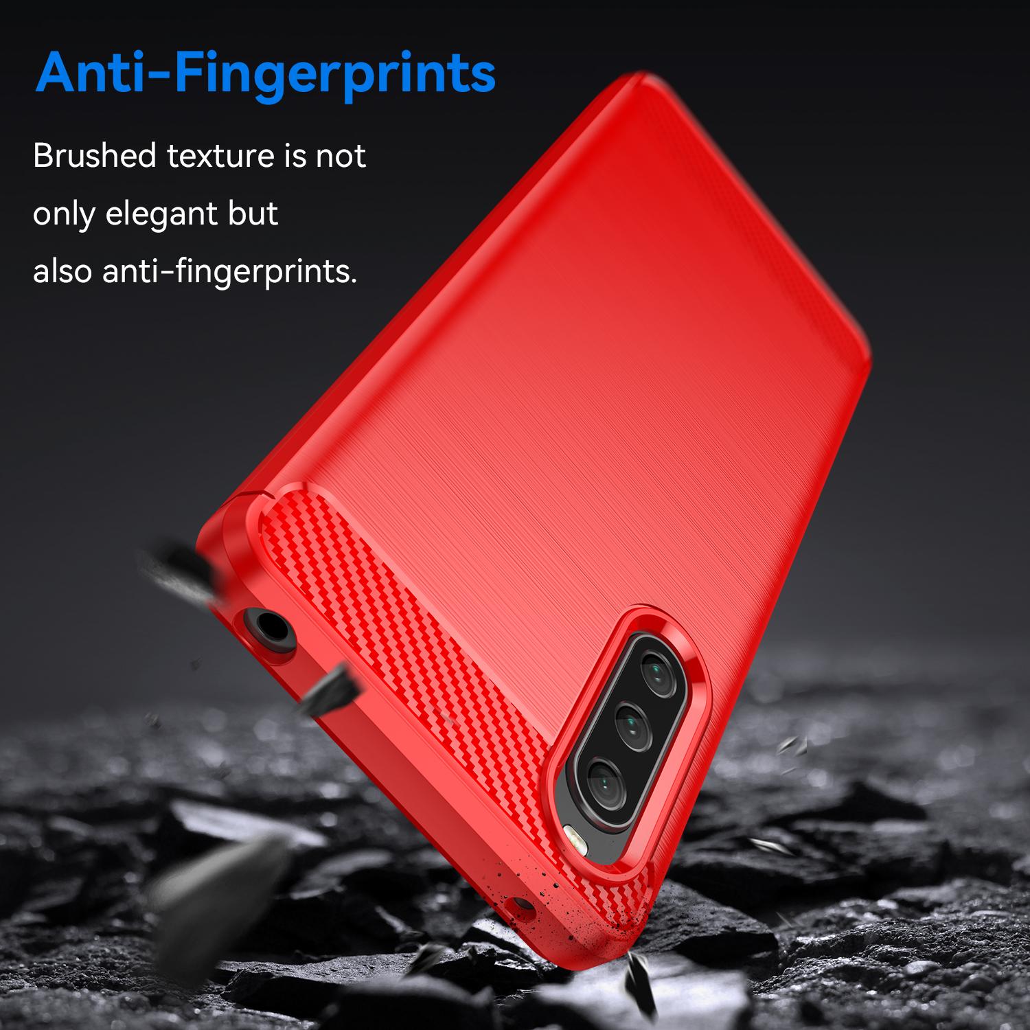 

For Sony Xperia 10 V Soft Carbon Fiber TPU Phone Case Brushed Mobile Phone Cover Red
