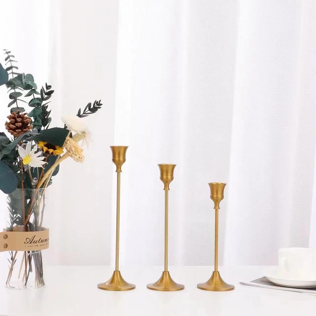Vintage Elegant Metal and Aluminum Set of 3 Tabletop Candle Holders, Suitable for Wedding Anniversary, Home and Hotel Decoration