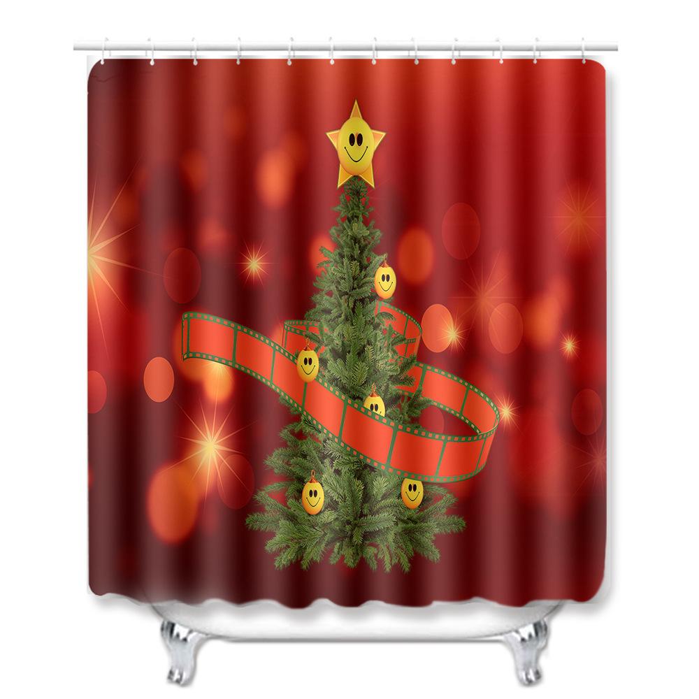 Christmas Shower Curtain Floor Mat Combination Four-Piece Set Bathroom Toilet Carpet Shower Room Mat Foot Mat