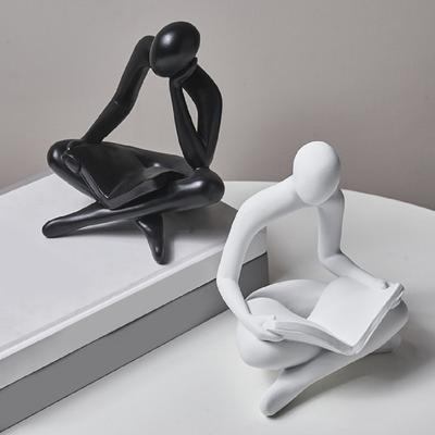 Modern Reading Figurine, Abstract Thinker Sculpture, Resin Small Reading Book Statue for Living Room, Office Desk, Bookshelf Home Decor