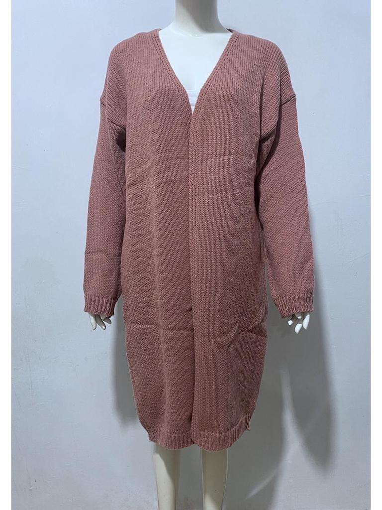 Women's Knitted Long Sleeve Mid-Length Cardigan Sweater for Autumn and Winter