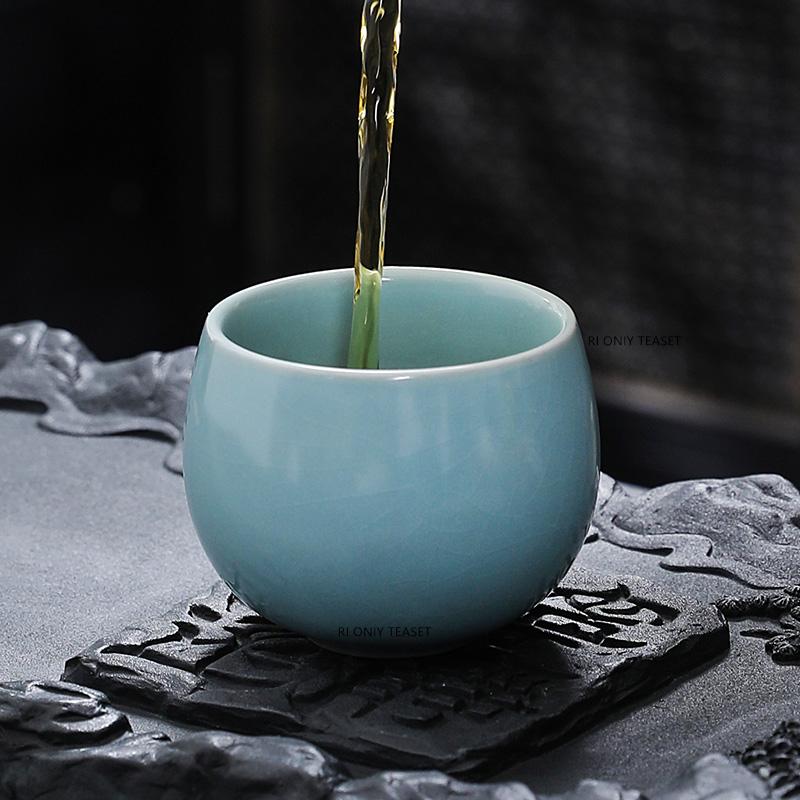 Chinese Tradition Ru Kiln Ceramic Tea Cup Handmade Ice Crack Teacup Household Tea Bowl Travel Personal Master Cup Tea Set