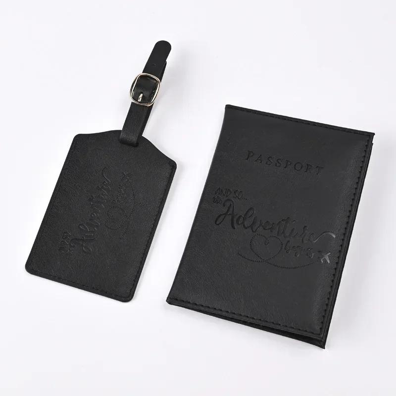 

New Purple PU Leather Passport Holder Ticket Clip Passport Covers Luggage Tag Set Id Credit Card Holder Travel Wallet Unisex чорний