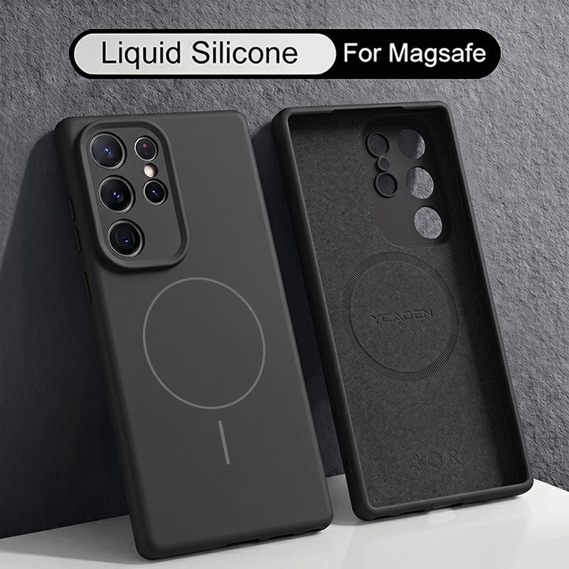 Magnetic Liquid Silicone Case For Samsung S26 S25 Ultra S24 S23 S22 Plus Capa Built-in Magnet Shockproof Soft Cover Funda