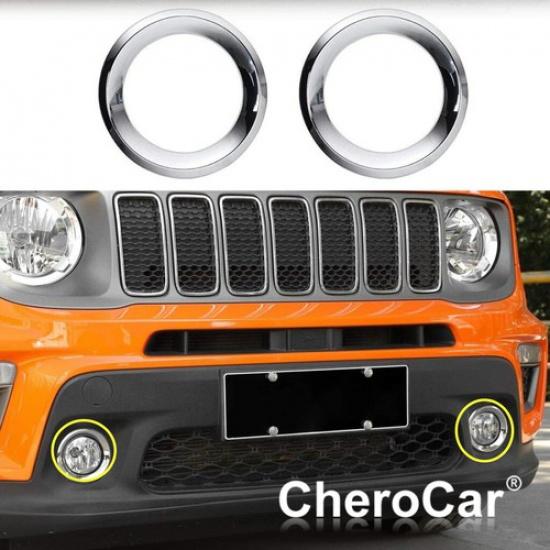 2x Car Front Fog Light Lamp Ring Trim Decor Cover for Jeep Renegade 19-22 Chrome