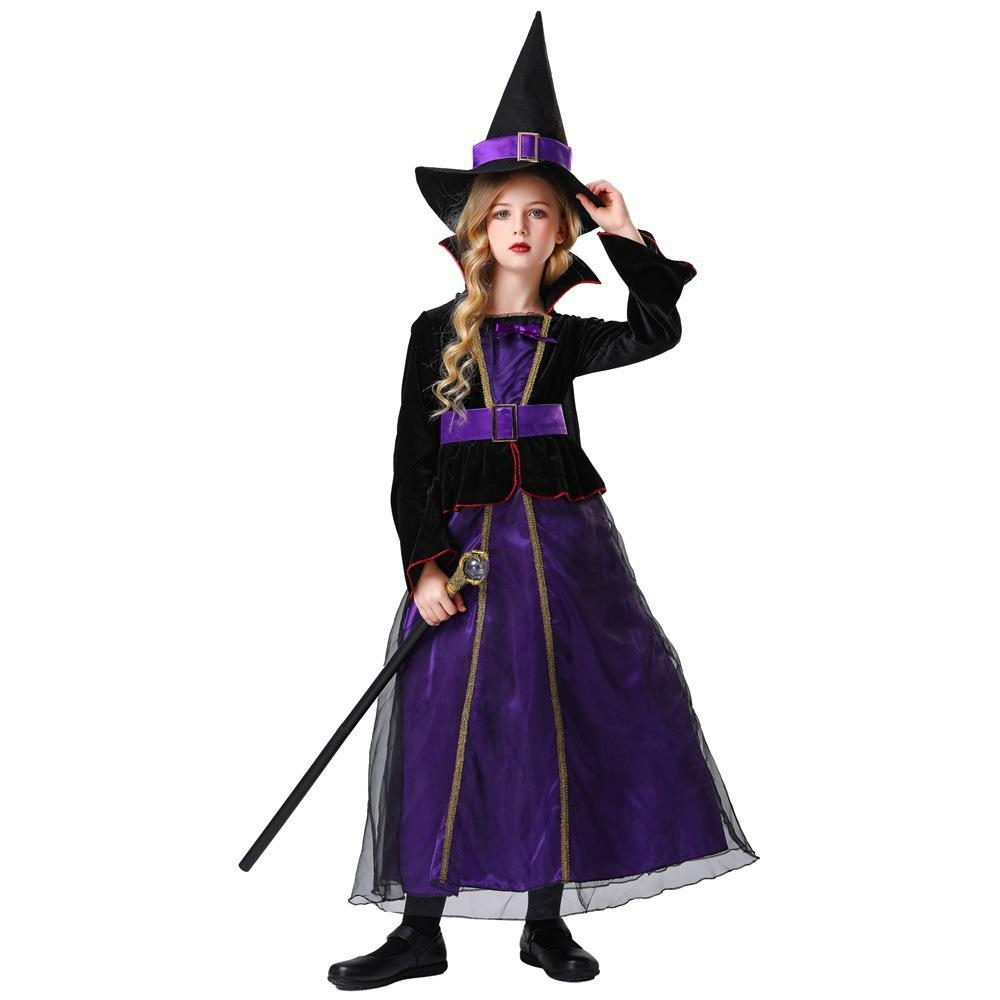Kinder Halloween Lila Western Stil Hexe Charakter Verkleidung Bühnenaufführung Maskenball Kostüm