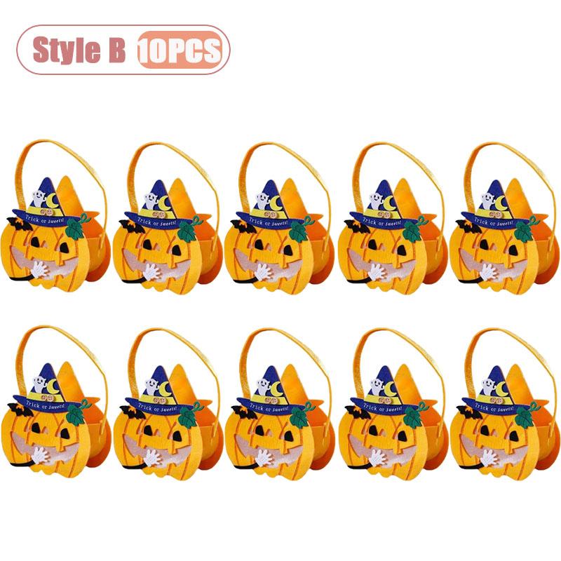 1-10PCS Children Halloween Felt Pumpkin Candy Bag Hand Carry Trick or Treat Gift Tote Party Favor Goodie Sack Cute