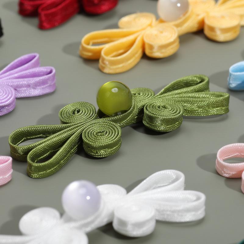 5pcs Jade Beaded Rabbit Ear Buttons, New Chinese Style Hand-woven Chinese Cheongsam Buttons, Hanfu Decorative Accessories