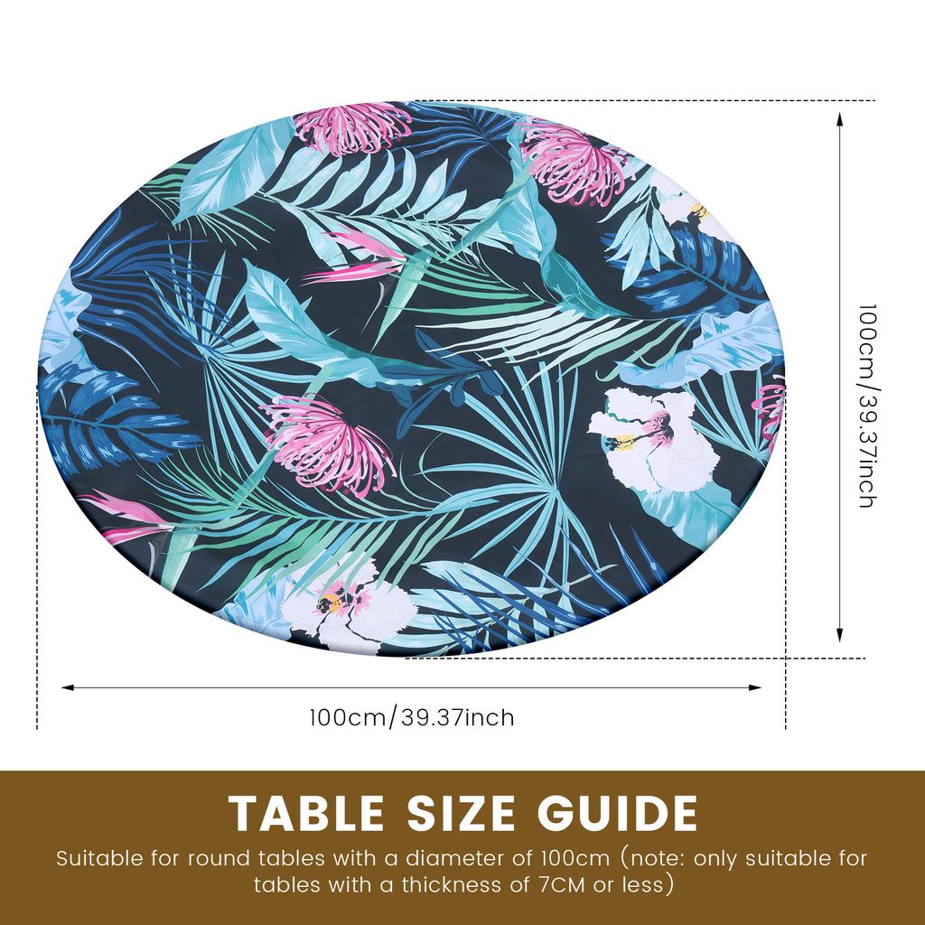 Elastic Round Table Cloth Polyester Waterproof Dining Table Cloth Oil-Proof Kitchen Circle Table Cover for Decor Diameter 100cm