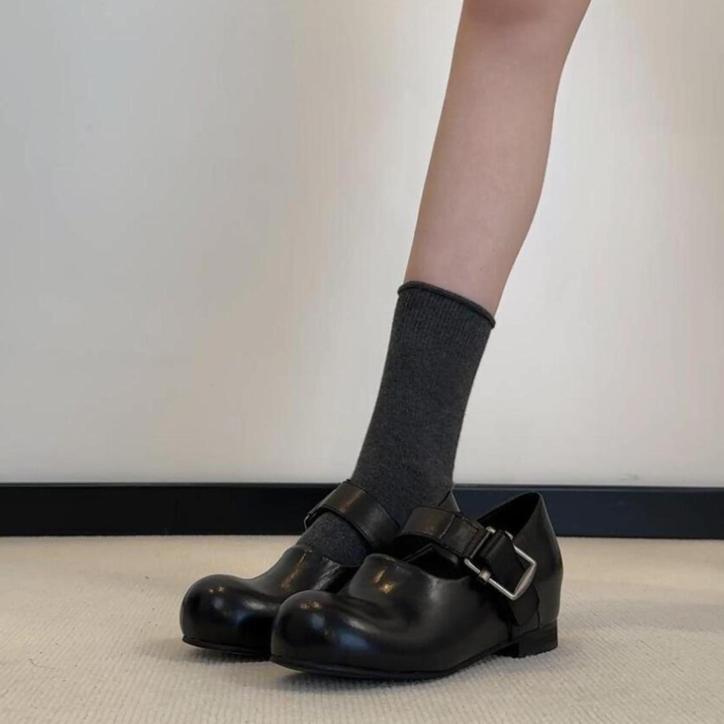 

Sheepskin version~ Niche inner height increase mango head with Mary Jane shoes women s retro soft leather with skirt single shoes 40 чёрный