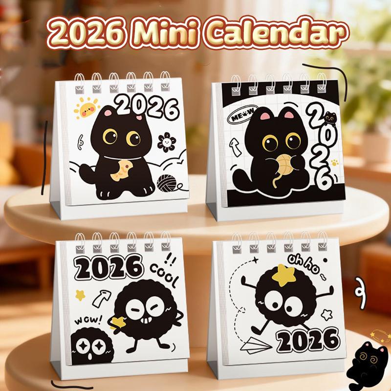 2Pcs Random Mini 2026 Calendar Portable Cute Cat Office School Supplies Calendar Monthly Planner Desk Accessories Decor Record