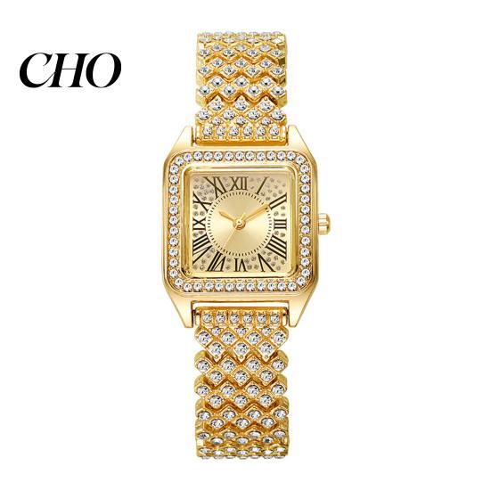 Durable Ladies Watch Women's Square Crystal High Accuracy Quartz Movement Rhinestone Paved Dial Scratch-Resistant Casual Women Wristwatch Mineral