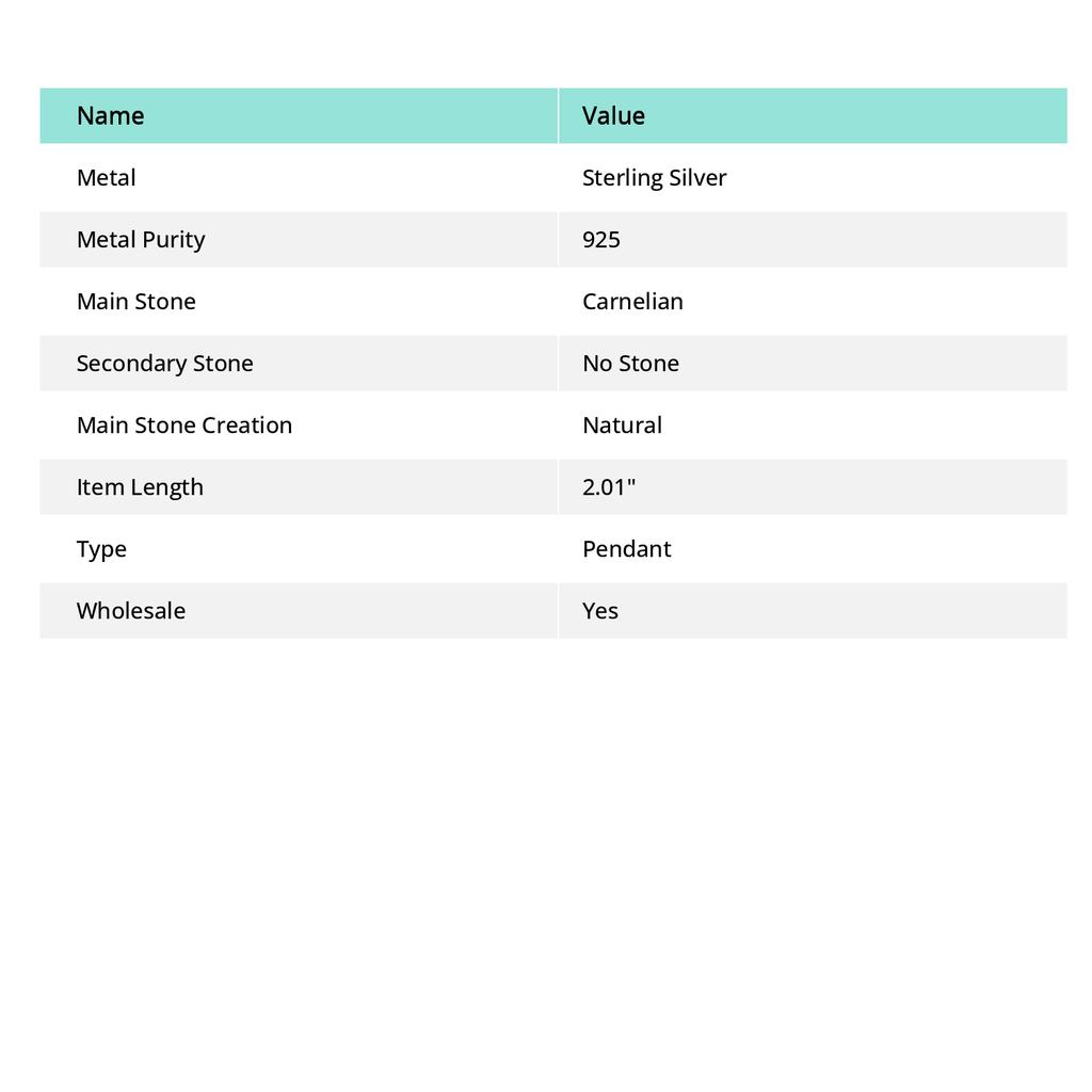 Carnelian Gemstone 925 Sterling Silver Jewelry Pendant 2.01"