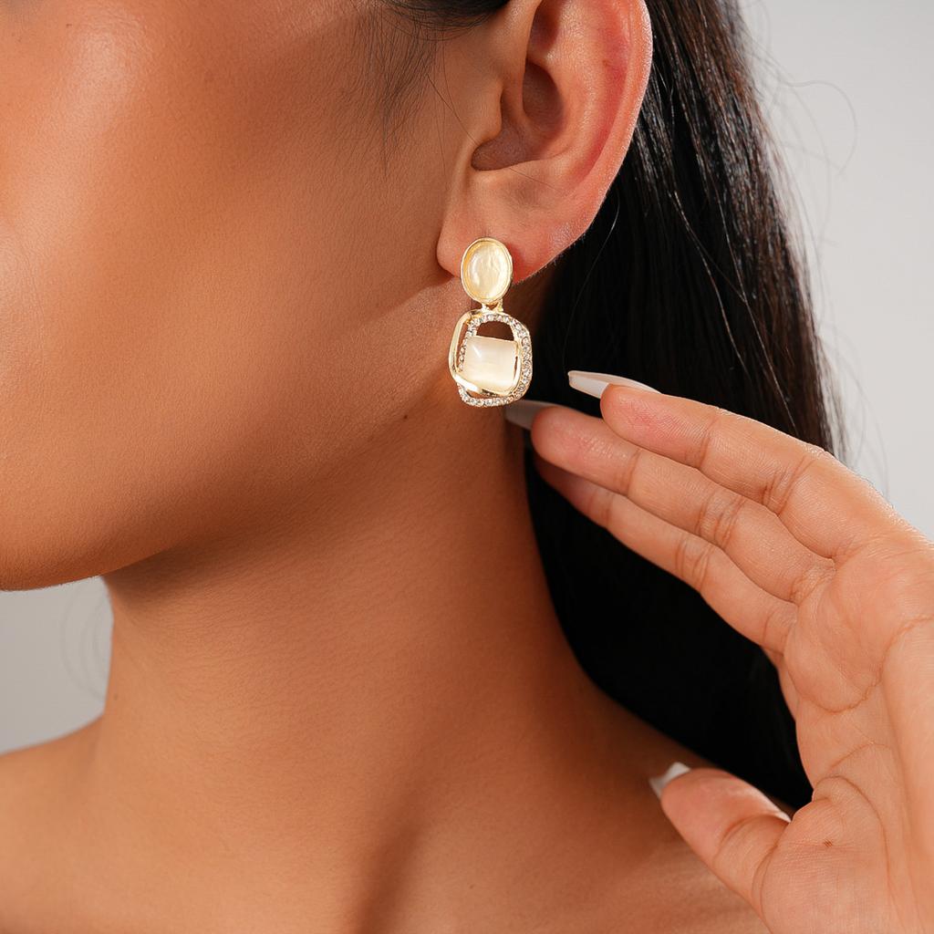 Ten-piece Set of Diamond-set Imitation Pearl Geometric Flower Silver Needle Stud Earrings Temperament Earrings